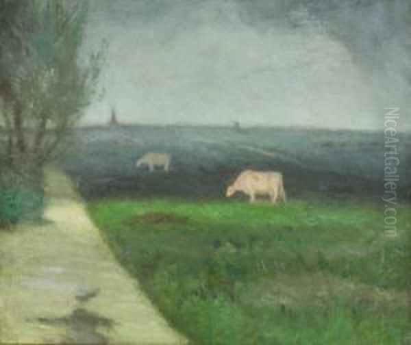 Buiig Weer - Regenwetter Oil Painting by Dirk Berend Nanninga