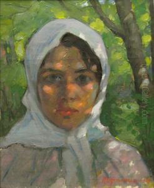 Fata Cu Marama Alba Oil Painting by Grigore Negosanu
