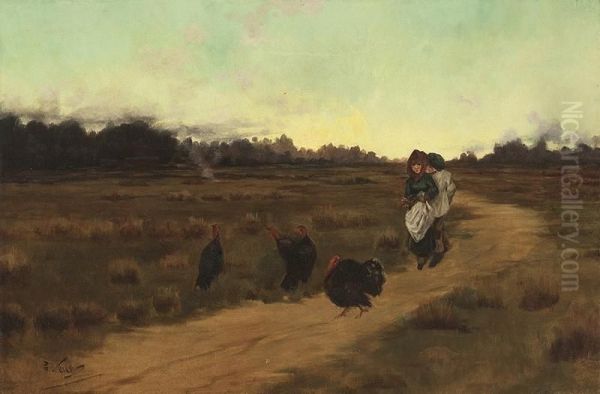 A Quiet Kiss In Alandscape Oil Painting by Girolamo Pieri B. Nerli