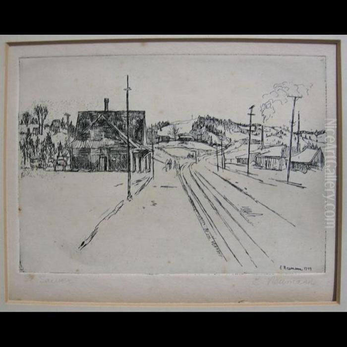St. Sauveur; Sawmill At St. Donat, Que Oil Painting by Ernst Neumann