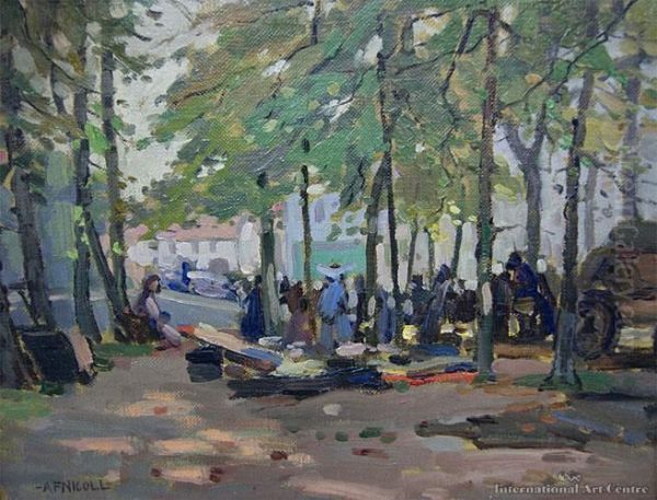 Market Scene, Brittany Oil Painting by Archibald Frank Nicoll
