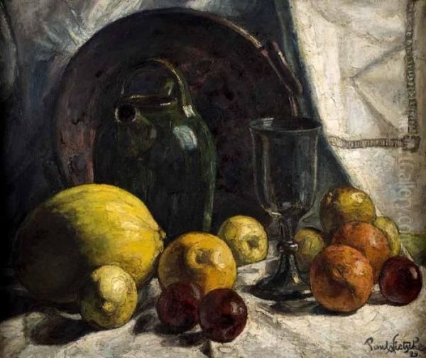 Fruit & Goblet Oil Painting by Paul Nietsche