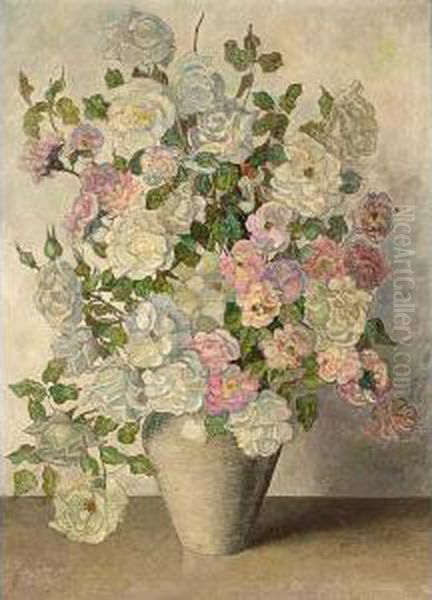 Rozen In Een Vaas Oil Painting by Jaap Nieweg