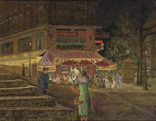 Night Life At Restaurant Colmar, Paris Oil Painting by Jacob Nieweg