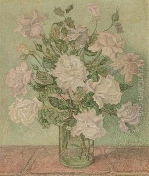 Pink And White Roses Oil Painting by Jacob Nieweg