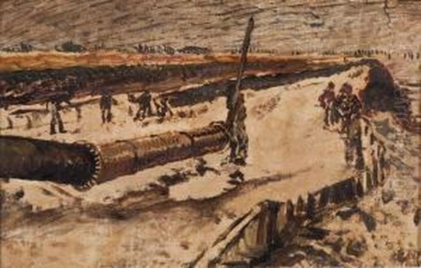 Construction Of The Oil Pipeline Oil Painting by Dirk Nijland