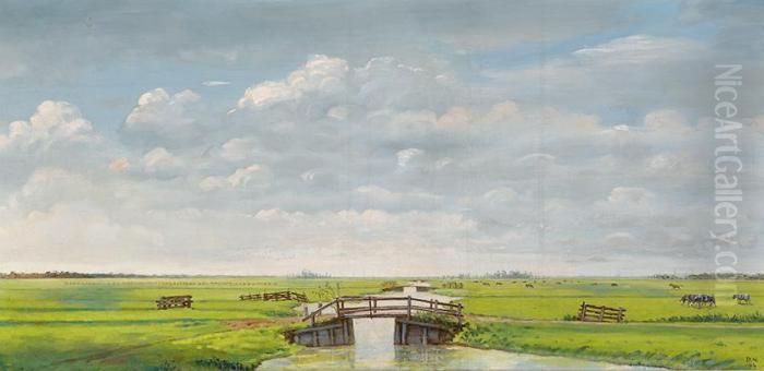 Polder Landscape Near Voorschoten With Aview Of The Hague Oil Painting by Dirk Nijland