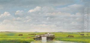 Polder Landscape Near Voorschoten With Aview Of The Hague