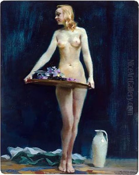 Blumentragerin Oil Painting by Rudolf Nissl