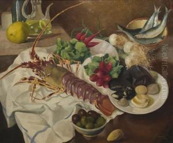 Bodegon De La Langosta Oil Painting by Xavier Nogues