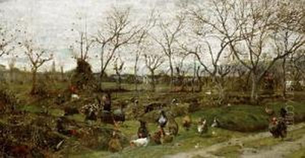 Paesaggio D'autunno Con Tacchini Oil Painting by Luigi Nono