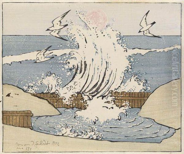 The Wave, Moonrise Oil Painting by Bror Julius Olsson Nordfeldt