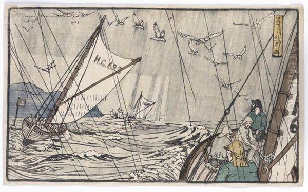 North Sea Fishermen Oil Painting by Bror Julius Olsson Nordfeldt