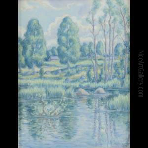 Veduta Lacustre Con Casa Sullo Sfondo Oil Painting by Aram Norrman