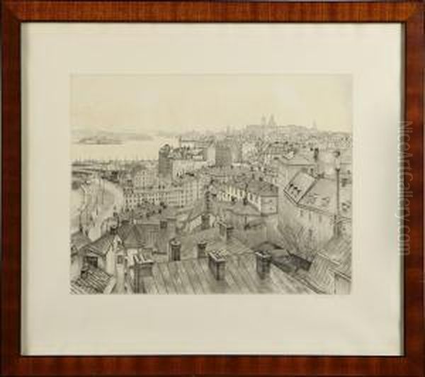 Takasvy Mot Sodermalm Oil Painting by Hans Norsbo
