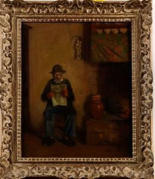 Tidningslasande Man Oil Painting by Eric Norselius