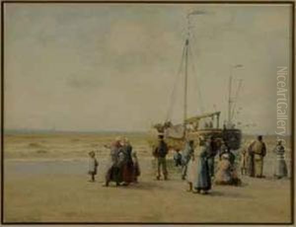 Fishermen Return From A Day's Work; And A Companion Work Oil Painting by William Edward Norton