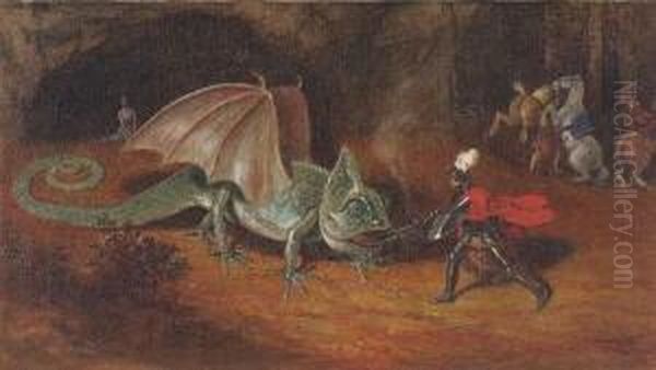 Der Kampf Des Hl. Georg Mit Dem
 Drachen. Oil Painting by Adolf Oberlander