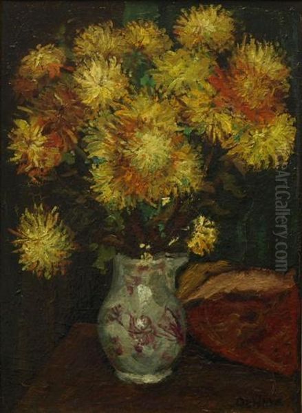 Blumenstillleben Mit Herbstastern In Bemaltem Fayencekrug Oil Painting by Georg Egmont Oehme