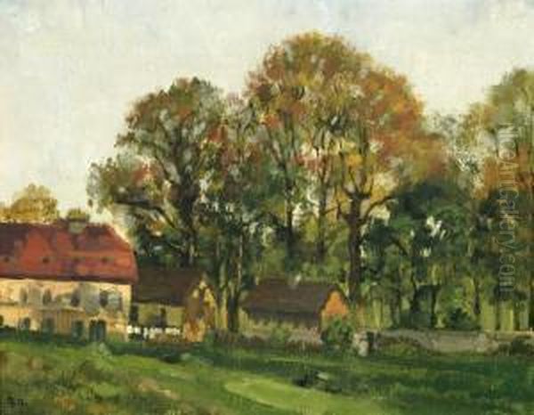 Landschaft Mitbauerngehoft Oil Painting by Georg Egmont Oehme