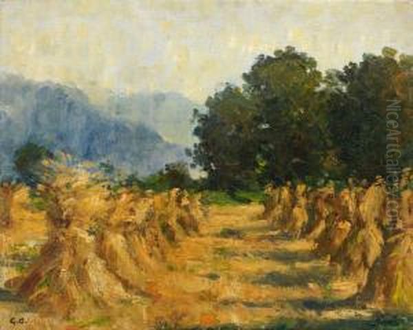Feldlandschaft.1930's Oil Painting by Georg Egmont Oehme
