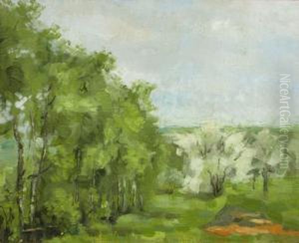 Landschaft Mitbluhenden Baumen Oil Painting by Georg Egmont Oehme
