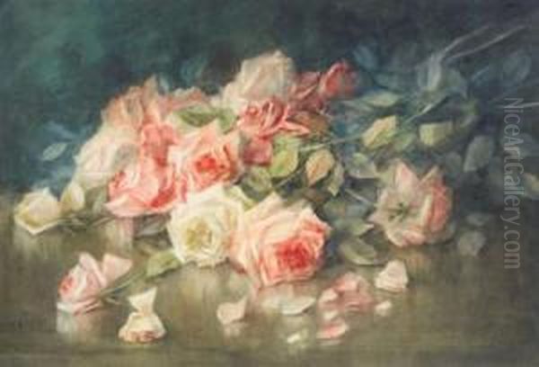 Pink And White Roses Oil Painting by Mary Austin Oliver