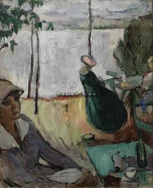Friluftscafe Oil Painting by Kristian Oppegaard