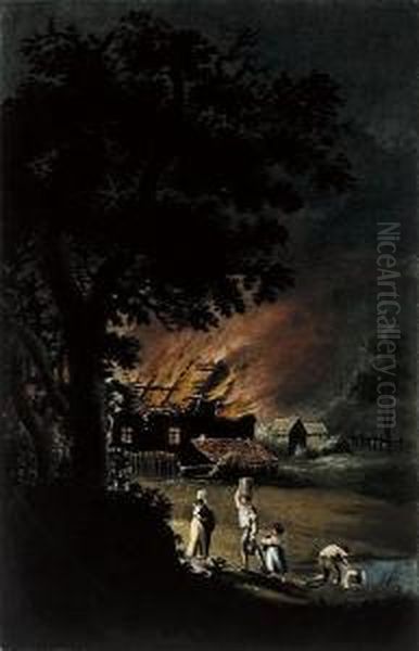 A Cottage On Fire Oil Painting by Orme, Edward