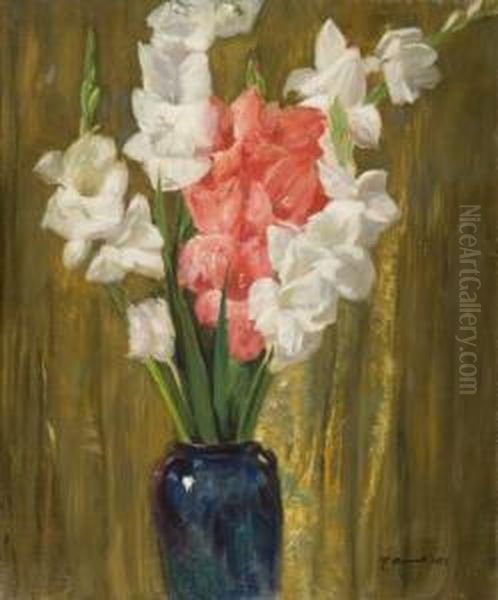 Vaso Di Gladioli Oil Painting by Mario Ornati