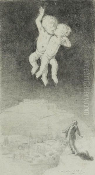 Edinburgh Nights, Moonlight Oil Painting by Sir William Newenham Montague Orpen