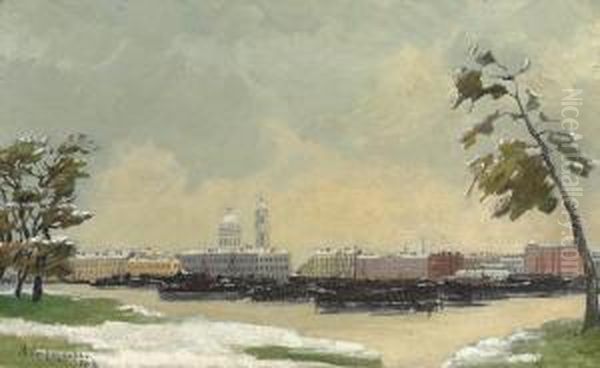 Autumn In St Petersburg Oil Painting by Anna Petrovna Ostroumova-Lebedeva