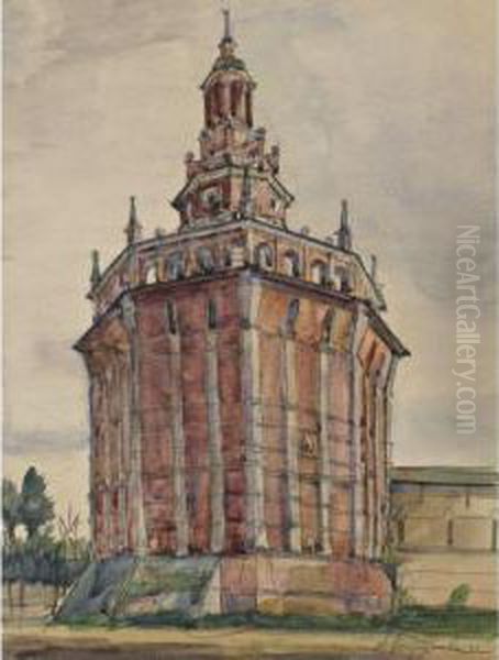 Red Tower In St Petersburg Oil Painting by Anna Petrovna Ostroumova-Lebedeva
