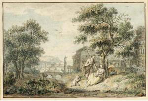 A) Peasants And A Cart On A Path Near A Farm Oil Painting by Leendert Overbeek