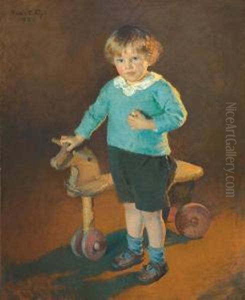 ''boy With A Hobbyhorse''(jackie) Oil Painting by Marie Danforth Page