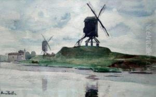 Les Moulins De Sainte-croix, Bruges Oil Painting by Henri Pailler