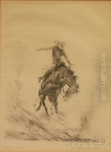 Ride 'em Cowboy Oil Painting by Reinhold H. Palenske
