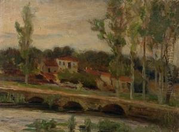 Landscape With Bridge Oil Painting by Stavros Papapanagiotou