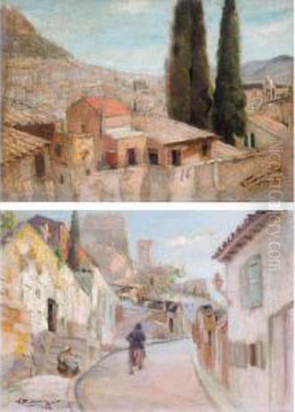 Two Views Of Plaka Oil Painting by Stavros Papapanagiotou