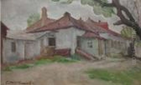 Peisajcu Case La Balcic Oil Painting by Tache Papatriandafil