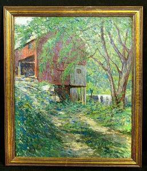 A Barn By A Stream Oil Painting by Frederick Little Parcker