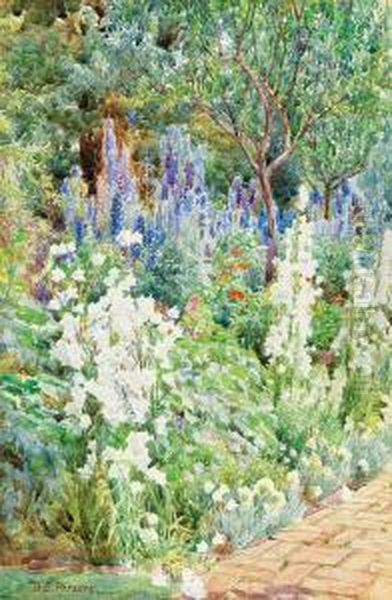 Campanula And Delphiniums Oil Painting by Beatrice Emma Parsons