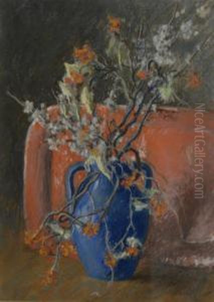 Floral Still Life With Blue Vase Oil Painting by Beatrice Emma Parsons