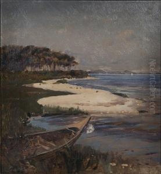 Old Boat Pulled Up On Shore Oil Painting by Richard Langtry Partington