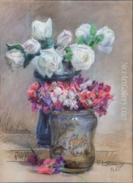 Due Vasi Con Fiori Su Un Piano Oil Painting by Pablo Emilio Passaro
