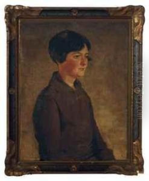 Portrait Of A Girl Wearing A Brown Dress Oil Painting by Hamish Constable Paterson