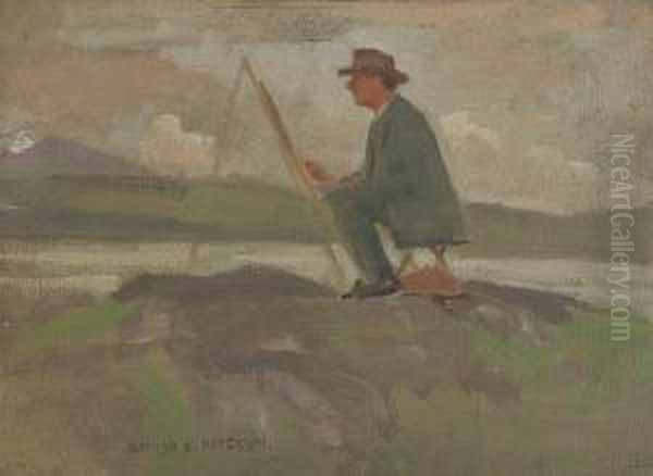 Father Sketching, Rough Firth Oil Painting by Hamish Constable Paterson