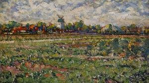 A Windmill In A Landscape Oil Painting by paul