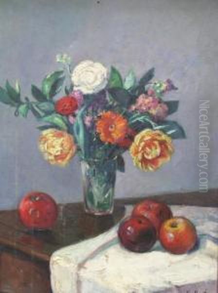 Fleurs Et Pommes Oil Painting by Georges Pavis