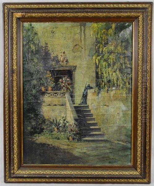 Courtyard Scene Oil Painting by Alexander Pawlowitz
